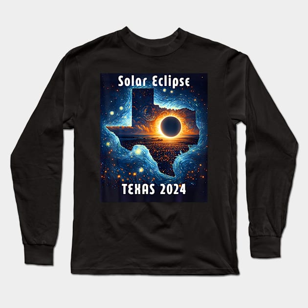 Texas Solar Eclipse 2024 Starry Night Solar Eclipse 2024 Long Sleeve T-Shirt by Diana-Arts-C